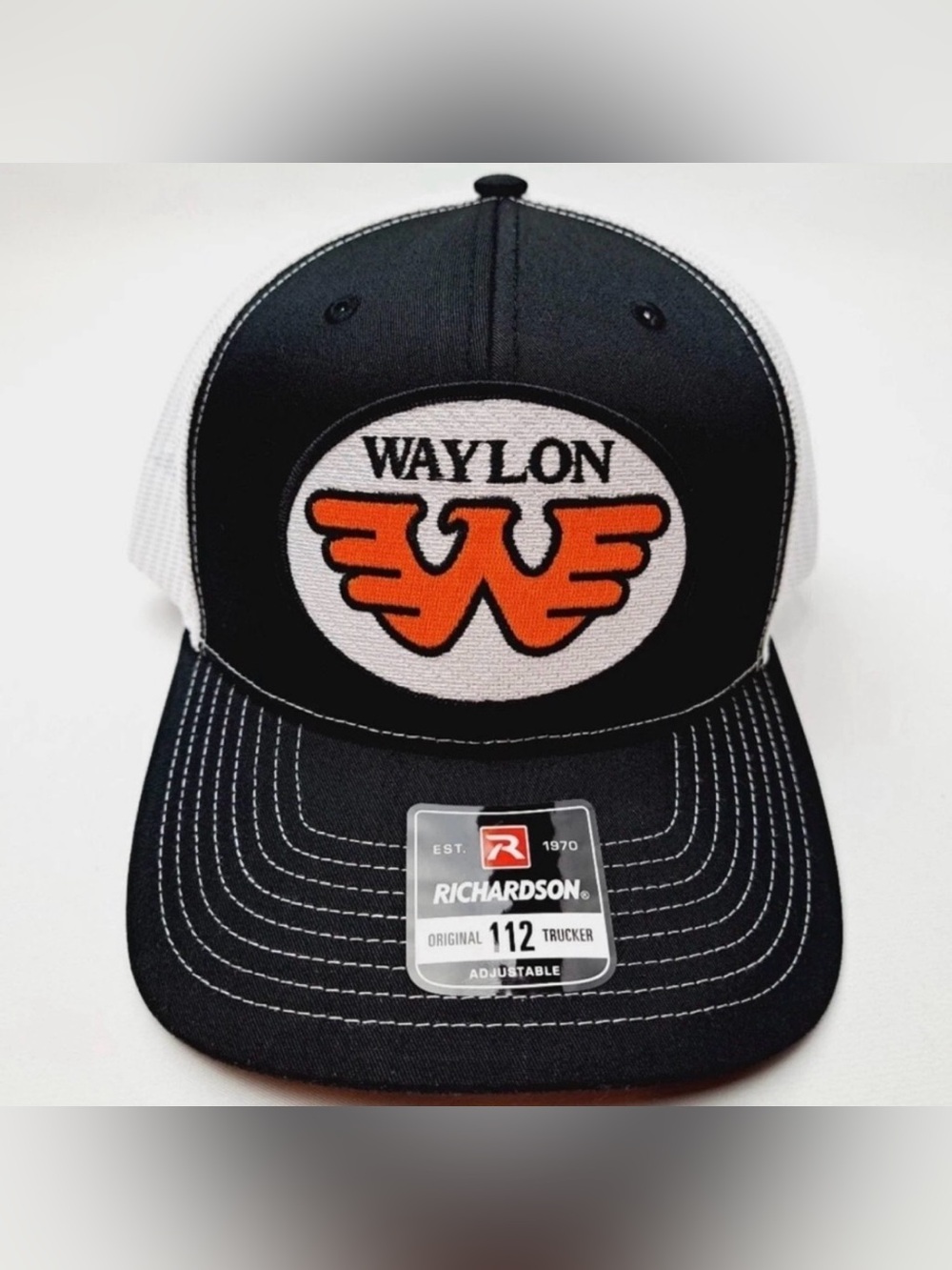 Waylon Trucker Snapback Black & White Hat with Orange Logo
